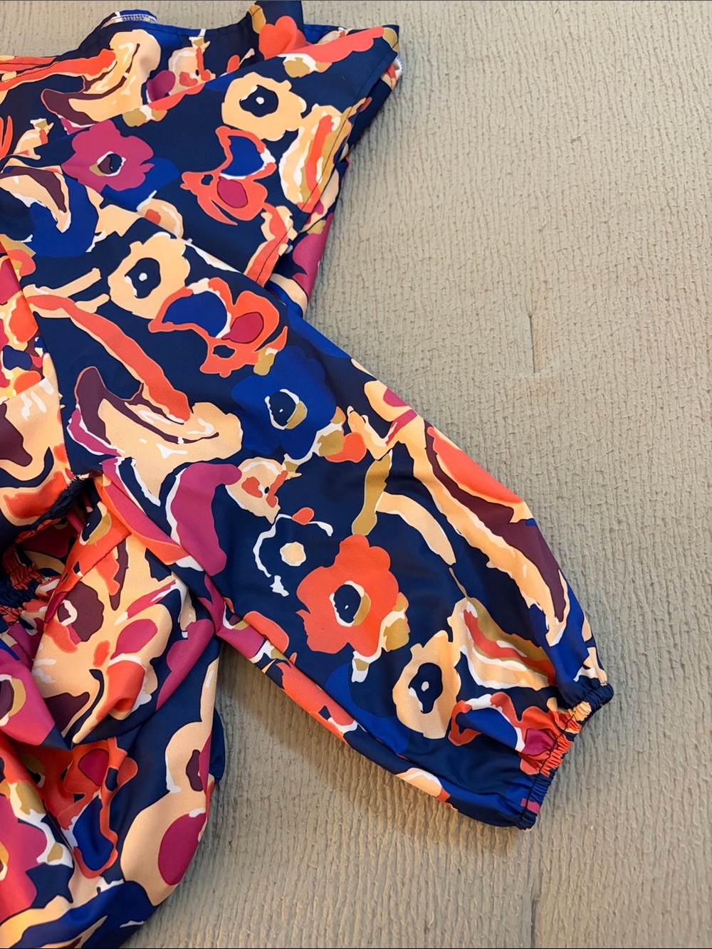 Smocked Bodice Maxi Dress in Navy with Pink & Orange Floral - Picture 8 of 9